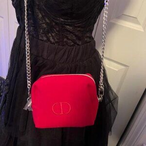 New! Christian Dior Beauty Red Makeup Cosmetic Bag Pouch Converted to Crossbody